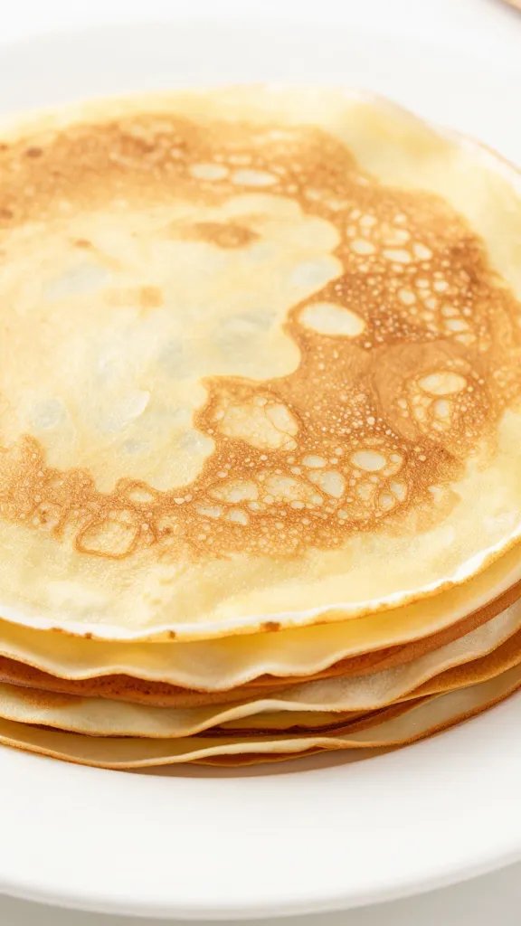 Easy Crepe Recipe: 2-Ingredient Perfection in Minutes 4 Closeup of a single stack of ultra-thin crepes on a white plate