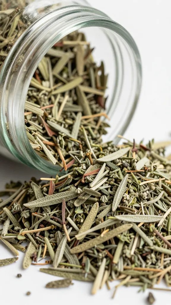 Country Breakfast Sausage Seasoning Recipe: Easy Morning Win 5 closeup of dried sage and thyme spilling from spice jar into mix