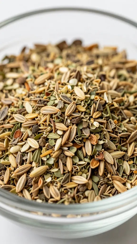 Harissa Seasoning Recipe: Quick Fire Flavor Boost 5 Macro shot of bright herb flakes and seed blend in a small glass bowl