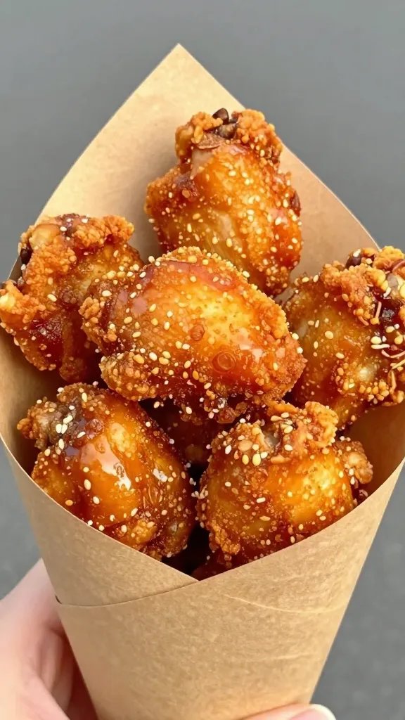 Irish Spice Bag Recipe: Crowds-Go-Crazy Crunch 3 Closeup of crispy spiced chicken thigh chunks on paper cone