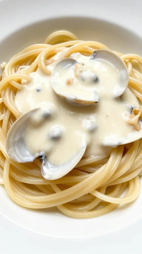 Linguine with White Clam Sauce: Weeknight Win 3 Closeup of linguine with white clam sauce in a white bowl