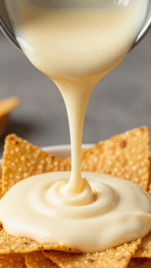 Nacho Cheese Sauce: the Gooey Game-Changer You Need 3 closeup of smooth nacho cheese sauce being poured