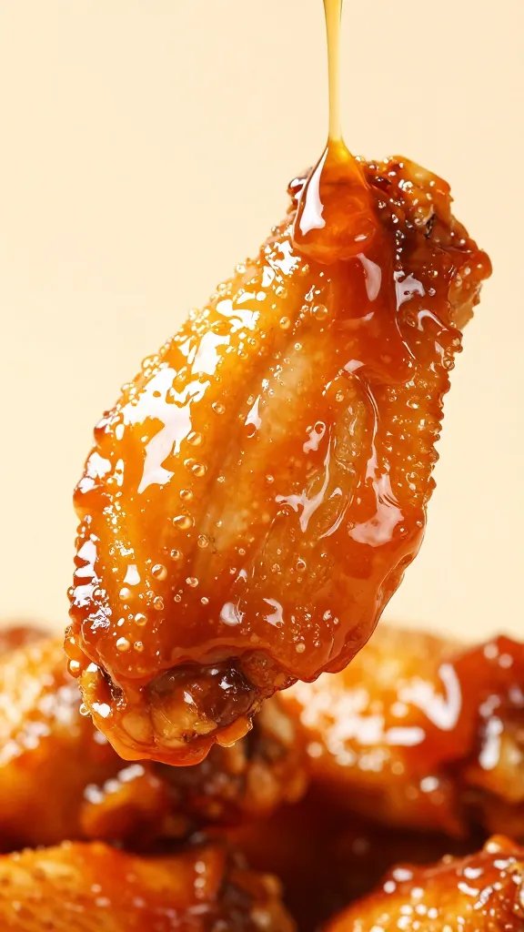 Buffalo Wing Sauce That Slays Friday Nights 3 closeup shot of glossy buffalo wing sauce drizzle on a single chicken wing