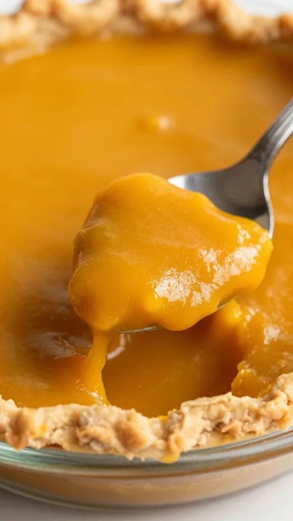 Davinci Pumpkin Pie Sauce: Irresistible Dessert Upgrade 5 closeup of spoonful of pumpkin pie sauce on glass plate edge