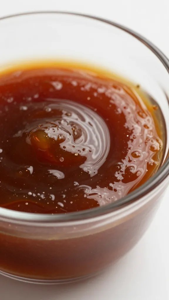 Spring Roll Sauce: a Dip-Dazzle in Minutes 3 Closeup of glossy spring roll dipping sauce in glass ramekin