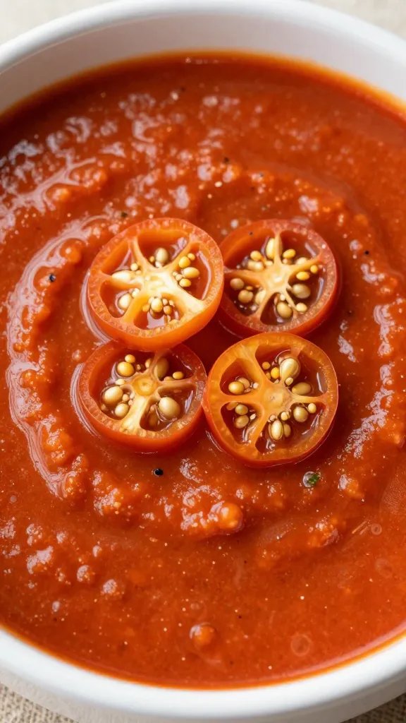 Fiesta Night Your Ranchero Sauce Saves Any Dish 5 Closeup of a single bowl of ranchero sauce with visible tomatillos garnish