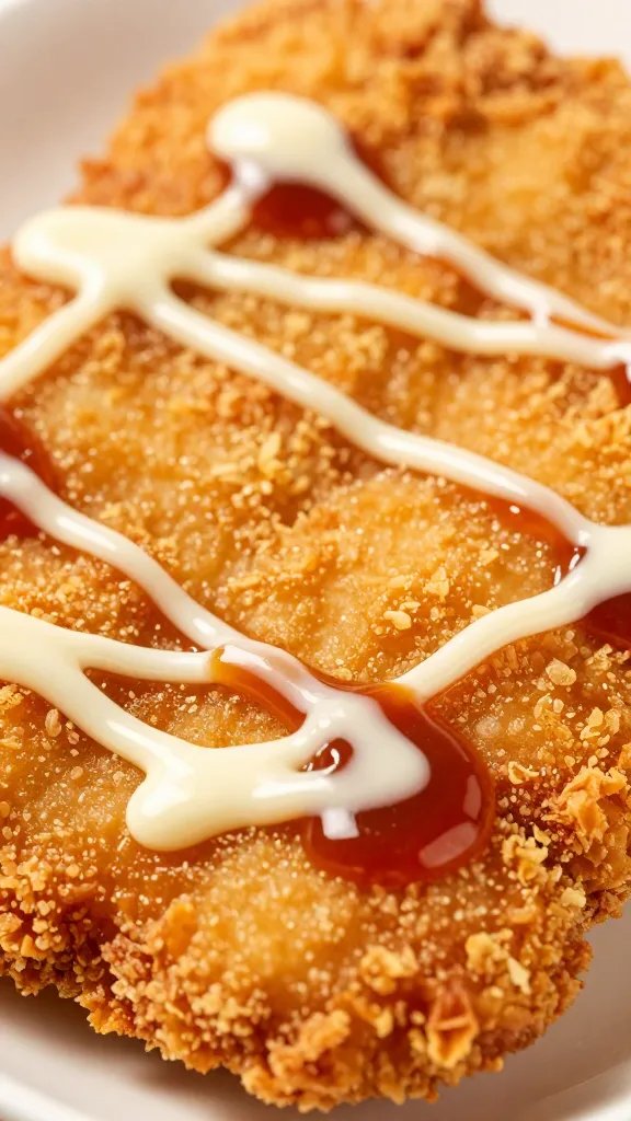 Katsu Sauce That Elevates Every Bite 3 Closeup of glossy katsu sauce drizzle on fried chicken schnitzel