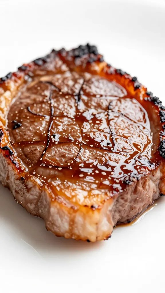 Irresistible Balsamic Steak Sauce That Glazes Like Magic 5 Macro shot: single steak half-slice with caramelized glaze sheen