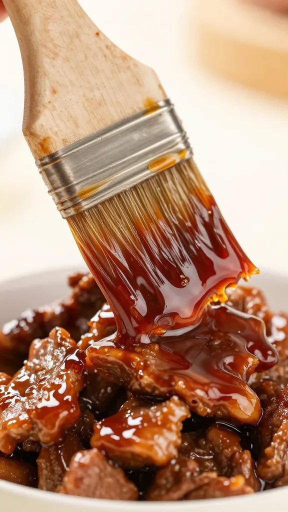 Mae Ploy Chili Sauce: Flavor That Sparks a Party 4 Macro shot of sauced meat glaze using Mae Ploy in a brush stroke