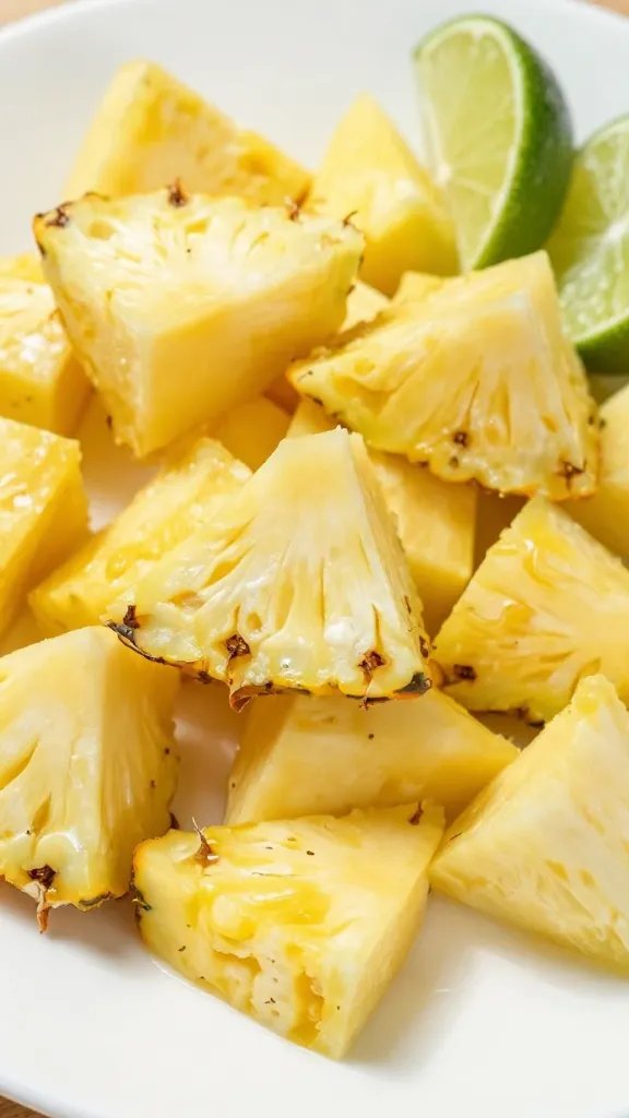 Sunny Pineapple Sauce for Fish Wins Tonight 4 closeup of diced pineapple and lime wedges on a white plate