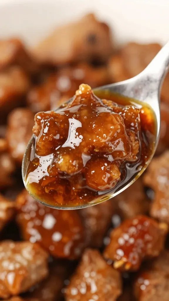 Rib Rack Barbecue Sauce: Sticky Victory for Your Plate 4 closeup of a single spoonful of sticky rib sauce on meat