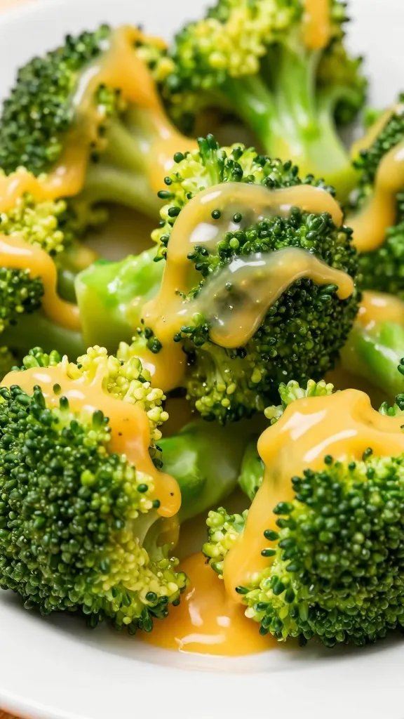 Smoked Gouda Cheese Sauce: the Ultimate Snack Upgrade 5 closeup of glossy cheese sauce coating broccoli florets on plate