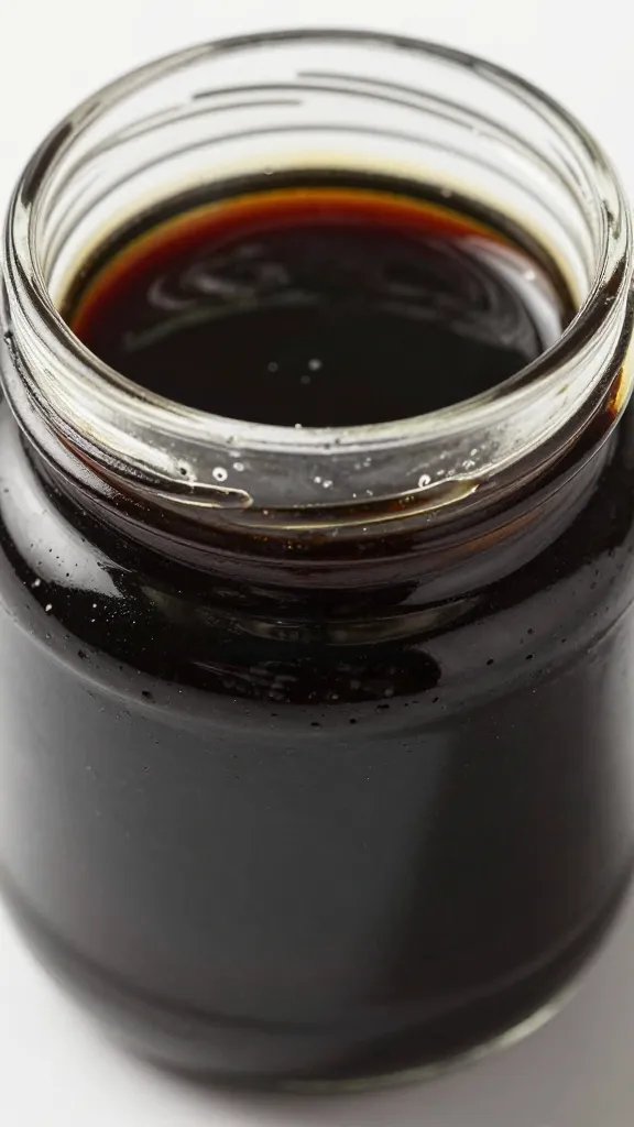 Bold Black Garlic Sauce: Kitchen Magic Unleashed 4 closeup of glossy black garlic sauce in glass jar