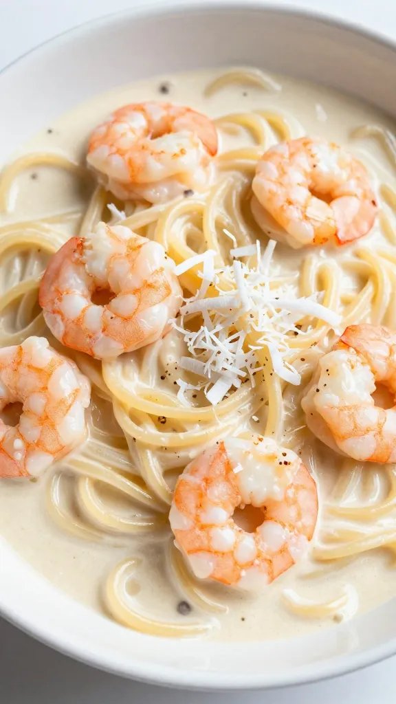 Coconut Cream Pasta Sauce: Easy Weeknight Win 5 closeup bowl of creamy coconut pasta with shrimp garnish