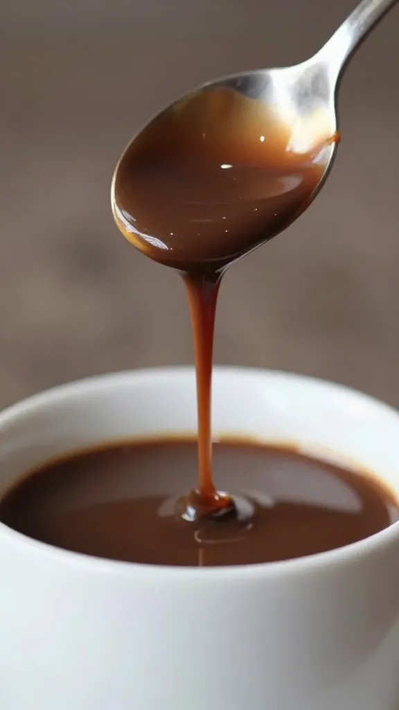 Mocha Sauce for Coffee: Flavor Fire in Seconds 4 Focused shot of a spoon dripping mocha sauce into coffee