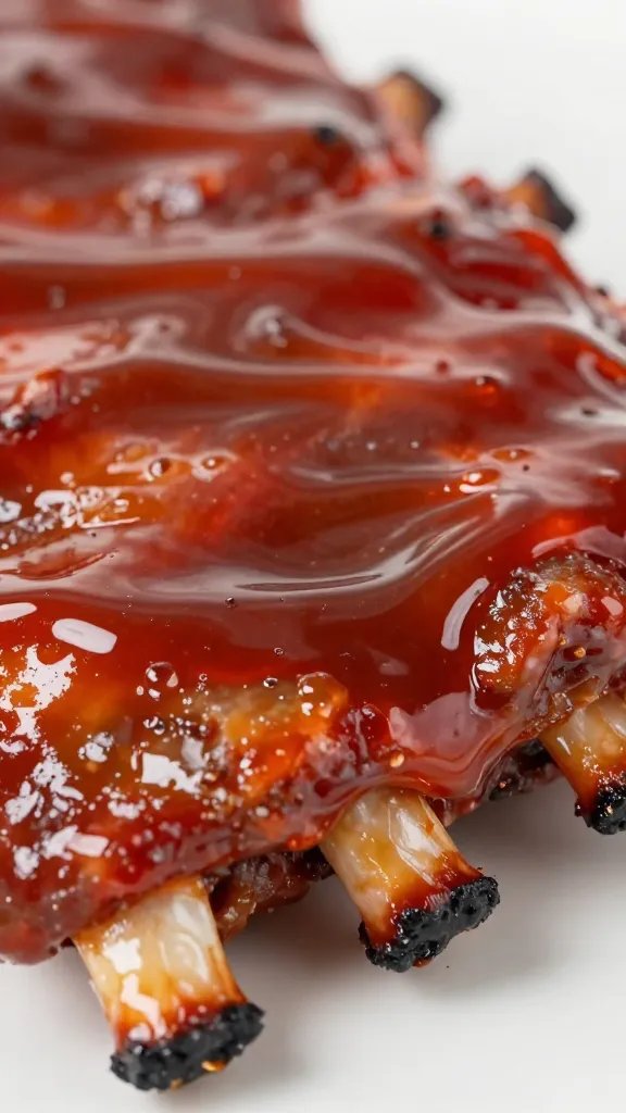 Tennessee Red Bbq Sauce That Slaps All Summer 3 closeup of glossy Tennessee red BBQ sauce drizzle on ribs
