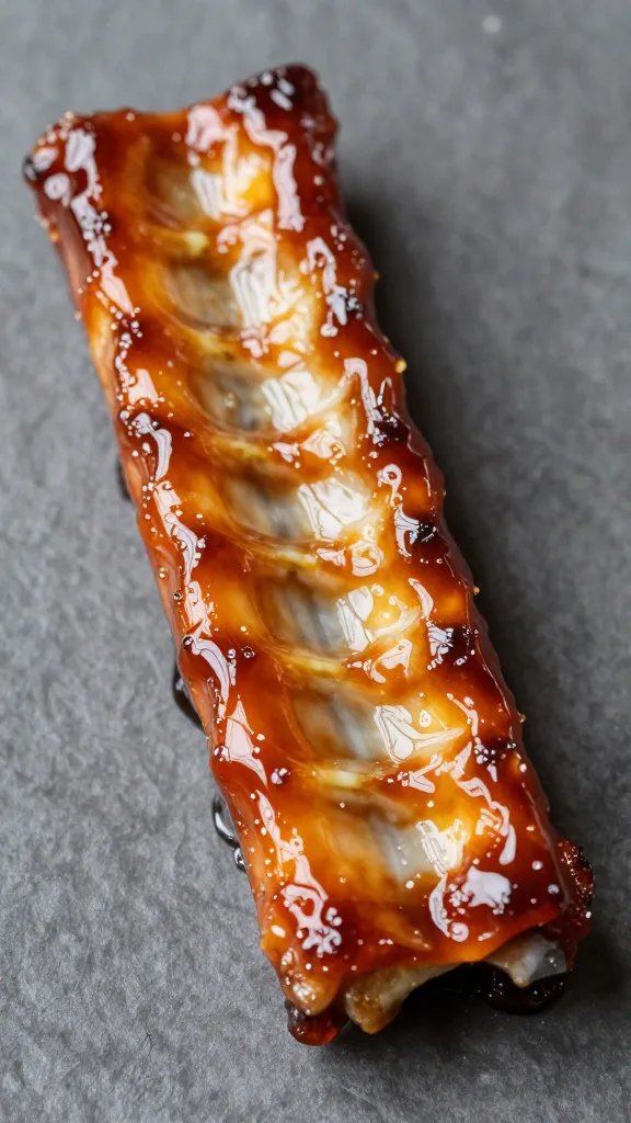 Tennessee Red Bbq Sauce That Slaps All Summer 5 closeup of a single brushed-gloss rib slab with sauce glaze