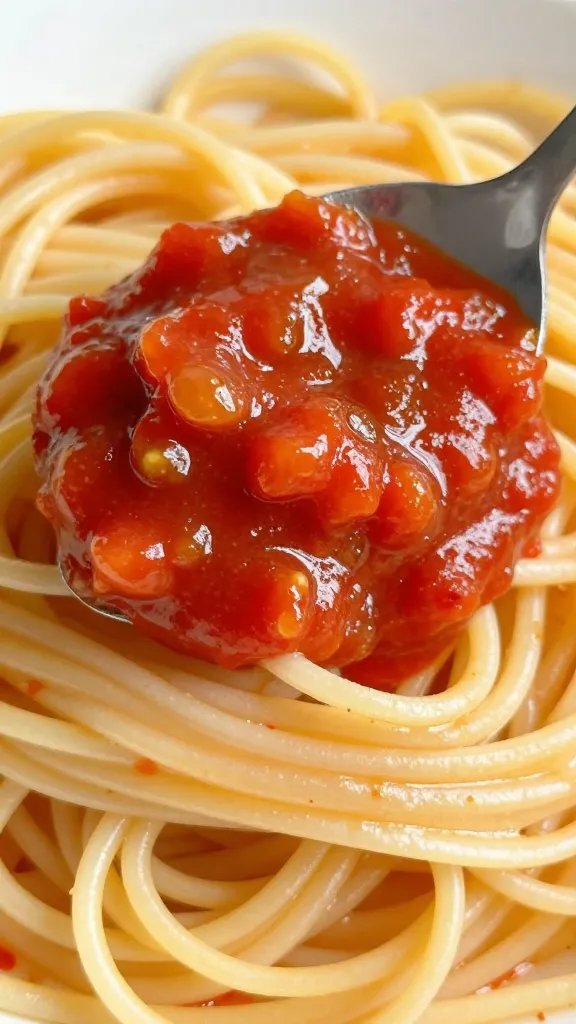 Golden Glow: Gold Tomato Sauce Won'T Let Dinner Fail 3 Closeup of golden tomato sauce being spooned onto pasta