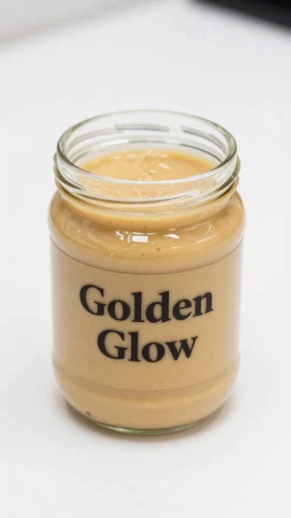 Golden Glow: Gold Tomato Sauce Won'T Let Dinner Fail 4 Closeup of a single jar labeled “Golden Glow” sauce on a white counter