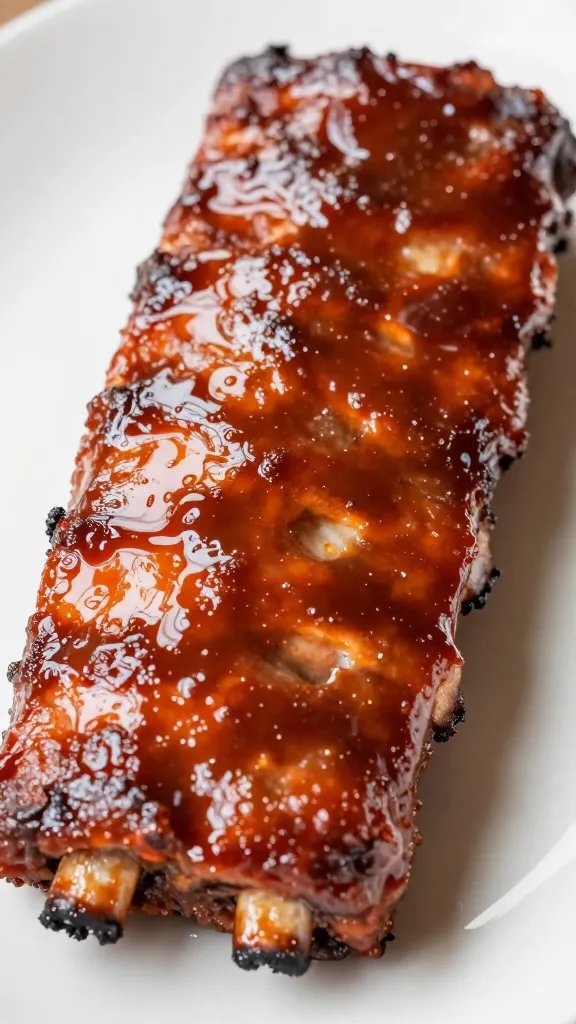 Gates Bbq Sauce That Slaps on Anything Grilled 3 Closeup of Gates BBQ sauce glaze on a single rack of ribs