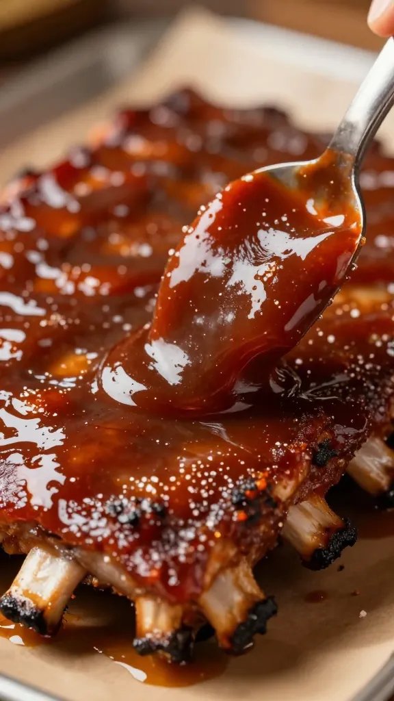 Heath Riles Bbq Sauce: a Saucy Victory Laps Tailgate Favorite 4 closeup of rich BBQ sauce being brushed onto ribs