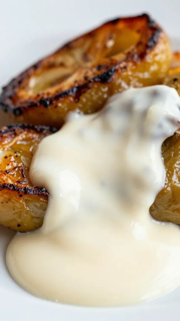 Gluten Free Bearnaise Sauce: Uber-Elegant Dip Masterclass 4 Closeup of silky bearnaise sauce dolloped on roasted veg