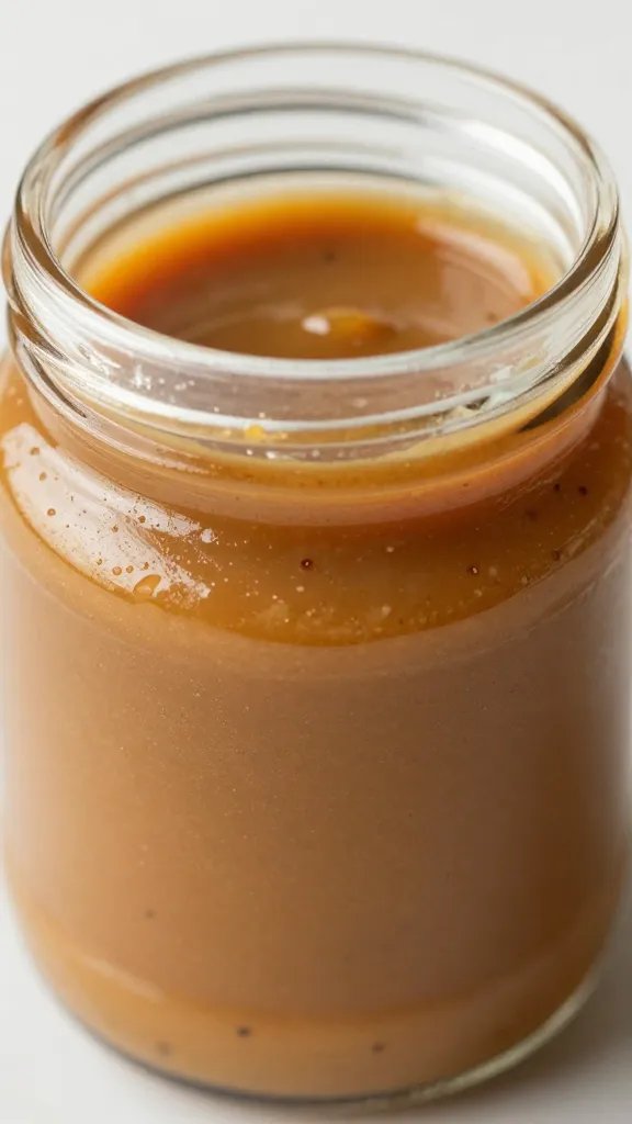 Irresistible Gluten Free Caramel Sauce You’Ll Crave 5 single glass jar of caramel sauce with vanilla bean specks closeup