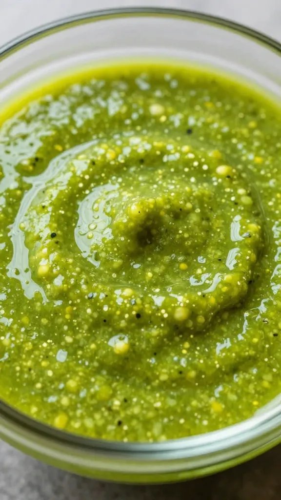 Gringos Green Sauce Recipe: Bright, Zippy Flavor Boost 3 Closeup of vibrant Gringos Green Sauce in a glass bowl