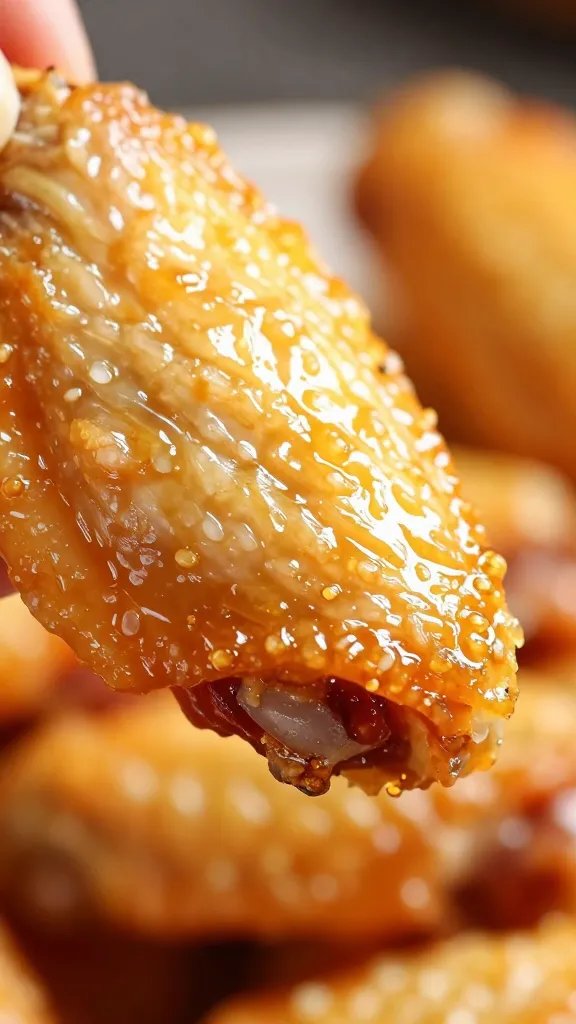 Hooters 3 Mile Island Sauce Recipe: Wing-Night Mvp in Minutes 5 Closeup of sticky wing glaze coating on single chicken wing tip