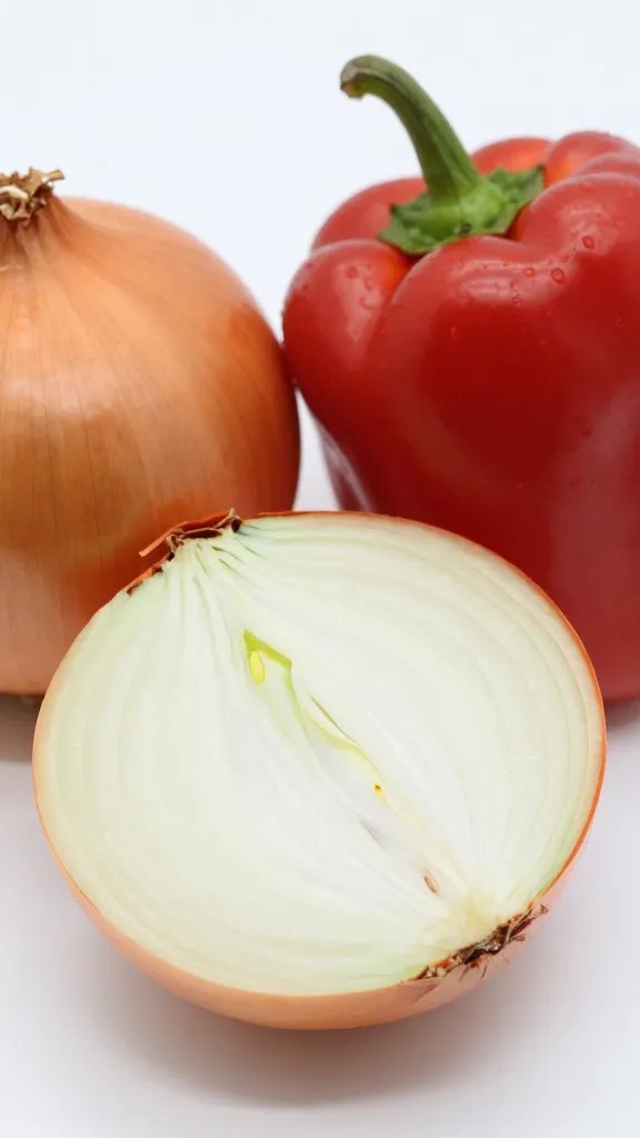 Santa Fe Grande Pepper Recipes: Bold, Bright & Easy Picks 4 Close-up of a single chopped onion beside a Santa Fe Grande pepper