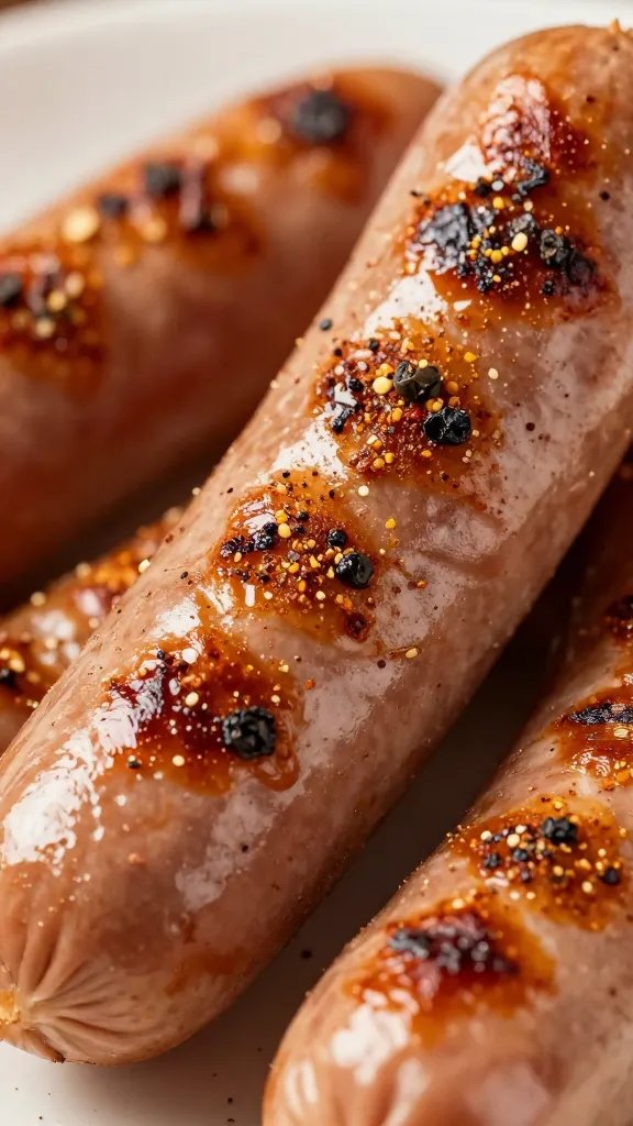 Salty Sizzle: Salt and Pepper Sausage Recipe Mastery 4 Closeup of peppery seasoning dust on grilled sausage link