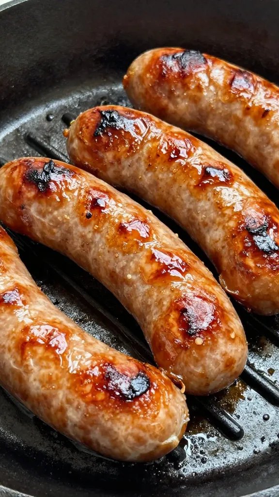 Salty Sizzle: Salt and Pepper Sausage Recipe Mastery 5 Closeup of caramelized sausage edges in hot cast-iron pan