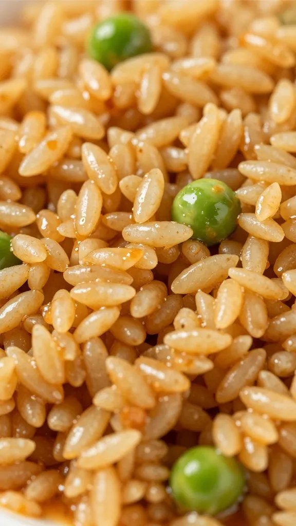 Beef Pepper Rice Recipe: Weeknight Wow in One Pan 4 closeup of fluffy rice grains soaking savory sauce, peas visible