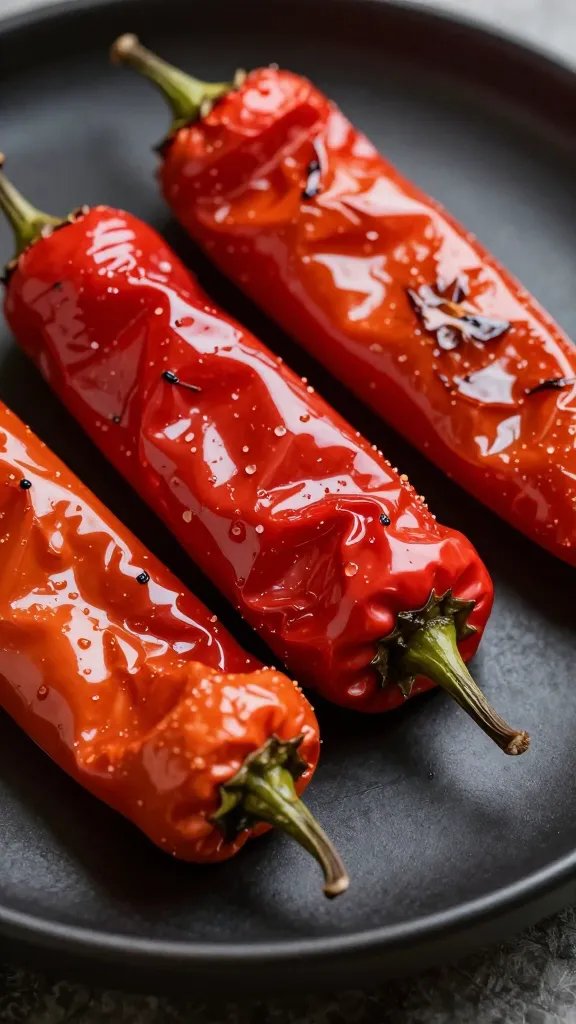 Red Pepper Crema Recipe: Quick Wow in Minutes 4 macro shot of glossy roasted red peppers on black plate