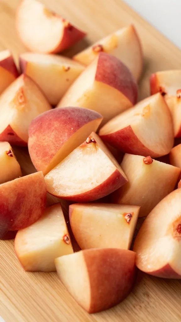 Peach Pepper Jam Recipe for Bold Toast Moments 4 Closeup of diced peaches and red pepper on wooden board
