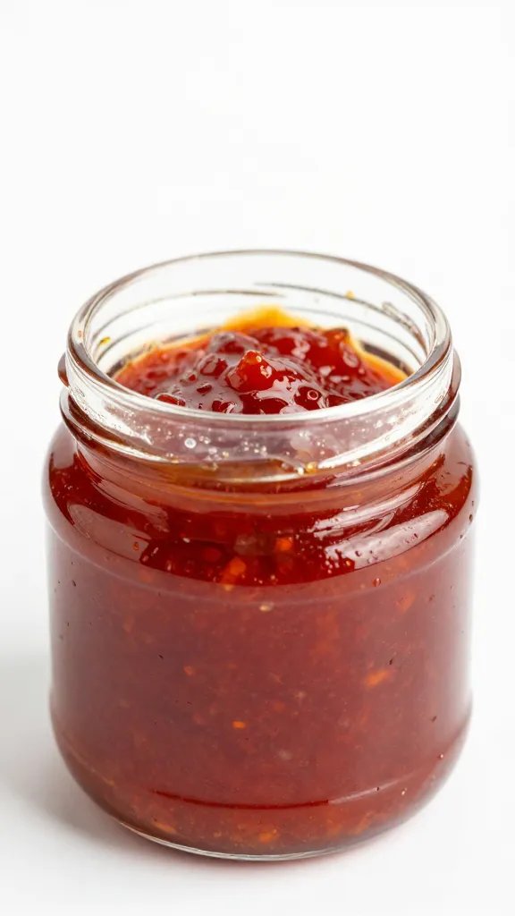 Ghost Pepper Jam Recipe: Sweet Heat Masterpiece 3 Closeup jar of ghost pepper jam with glossy surface on white background