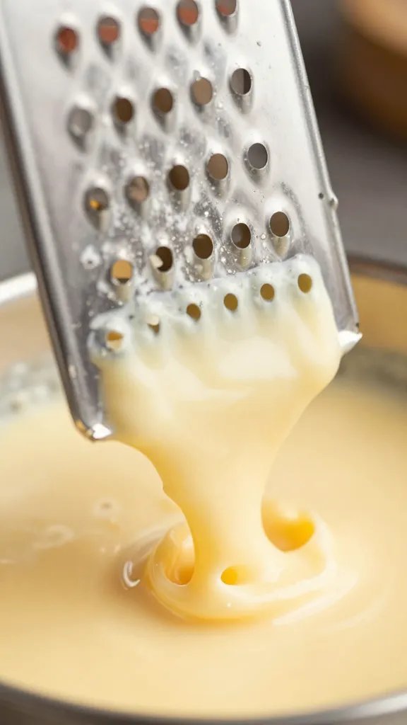 Chickie and Petes Cheese Sauce Recipe: Game Night Mvp 3 closeup of sharp cheddar block being grated into cheese sauce