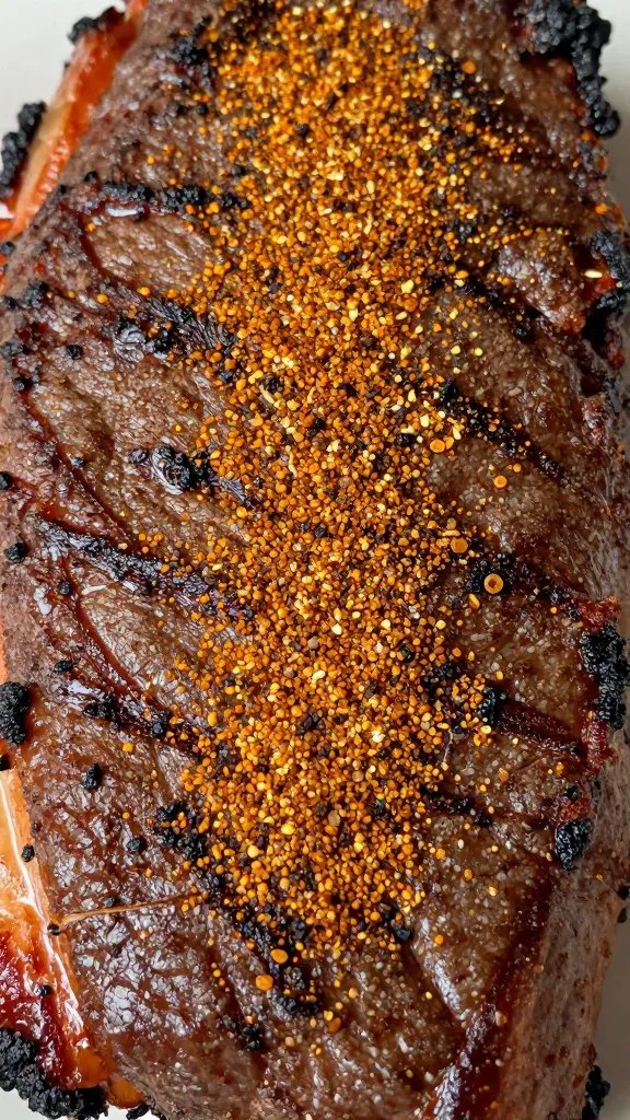Goldee'S Brisket Rub Recipe: Knockout Flavor Masterclass 3 Closeup of Goldee’s spice rub sprinkled on brisket surface