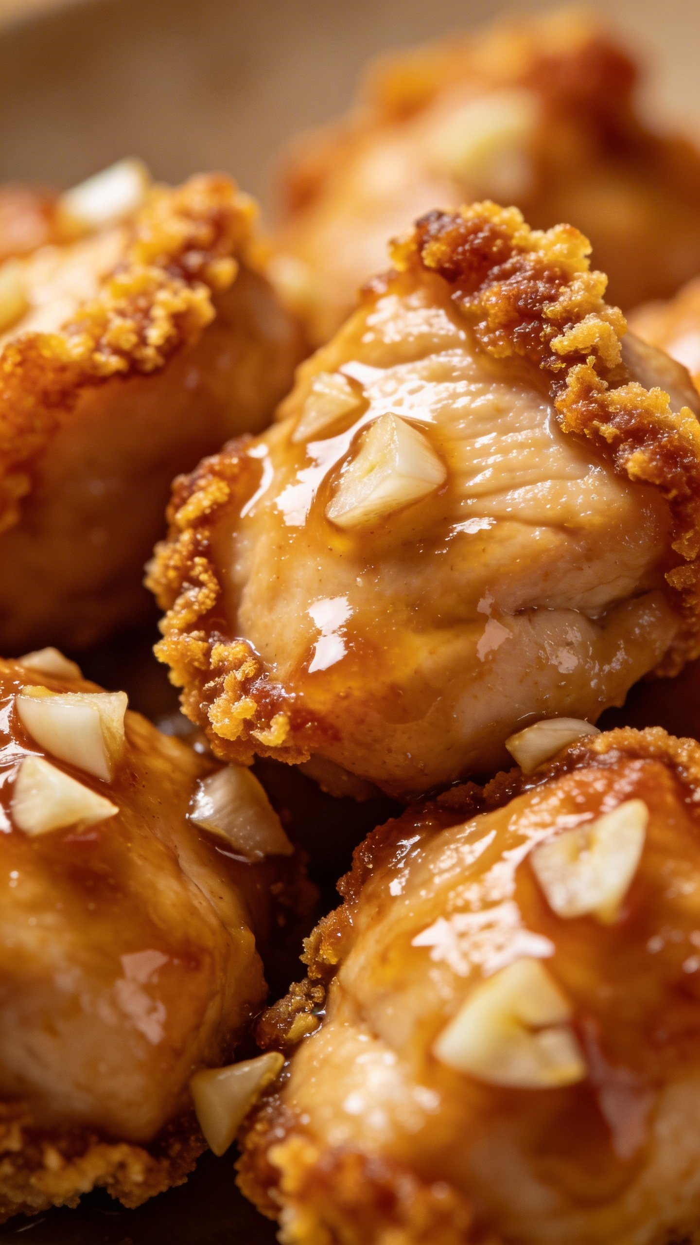 Sticky Garlic Chicken Noodles: Weeknight Wow 4 closeup of crispy-edged garlic chicken bites in sauce