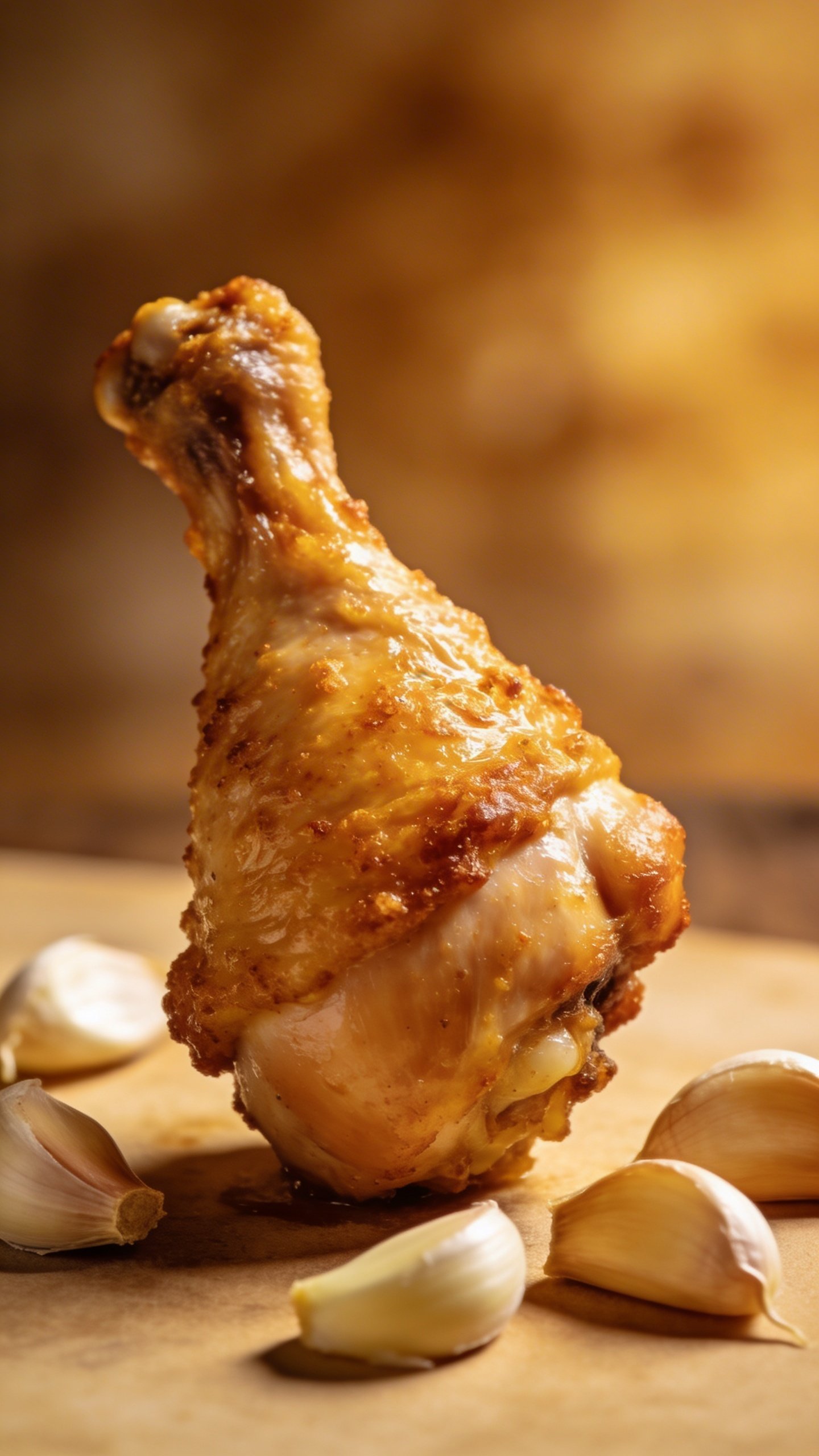 Roasted Garlic Chicken: Weeknight Comfort in One Pan 3 closeup of a single bone-in chicken thigh, golden skin, garlic cloves nearby