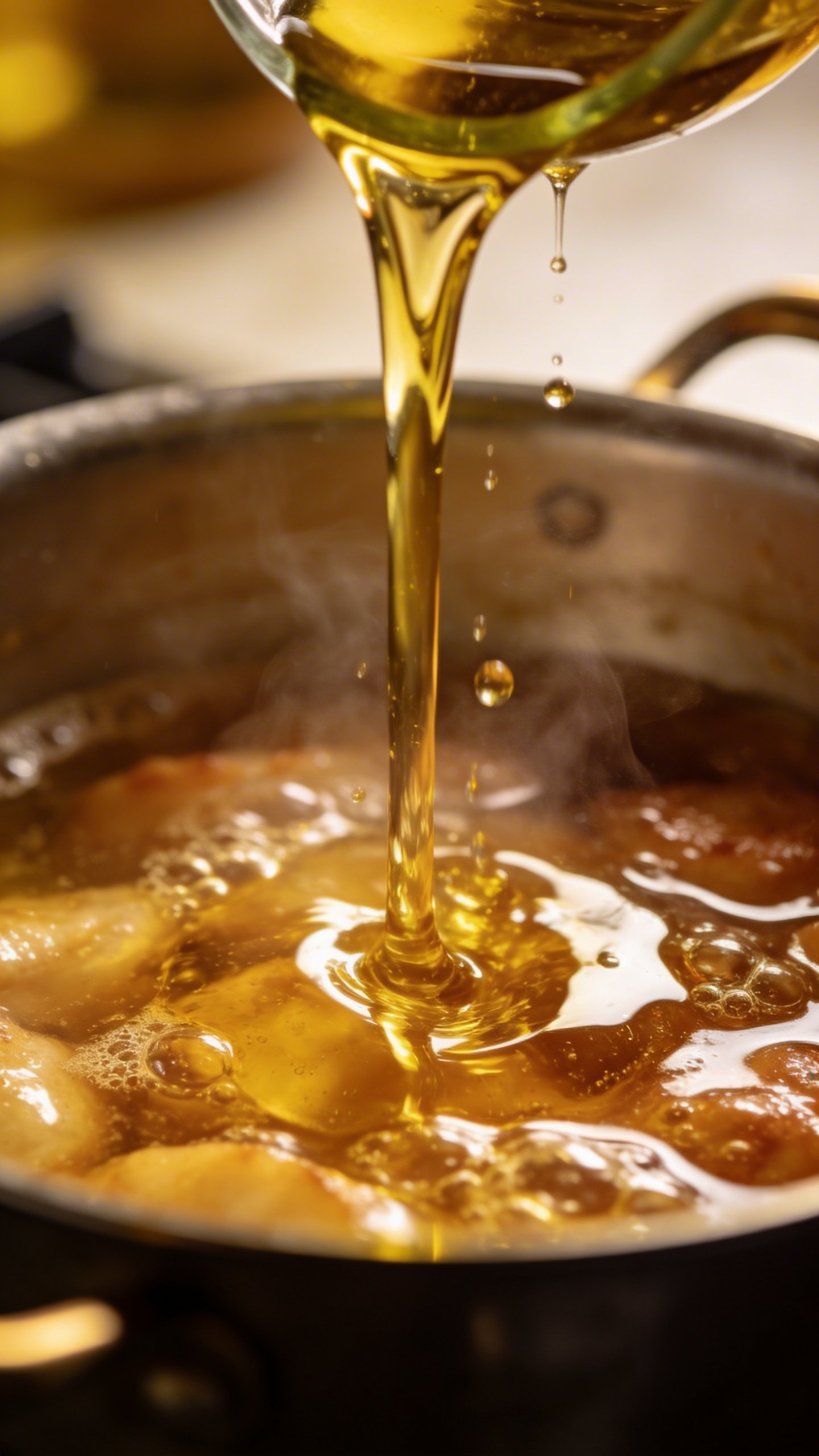 Creamy Chicken Soup Recipe: Cozy Weeknight Wonder 5 closeup of olive oil drizzle over simmering pot contents