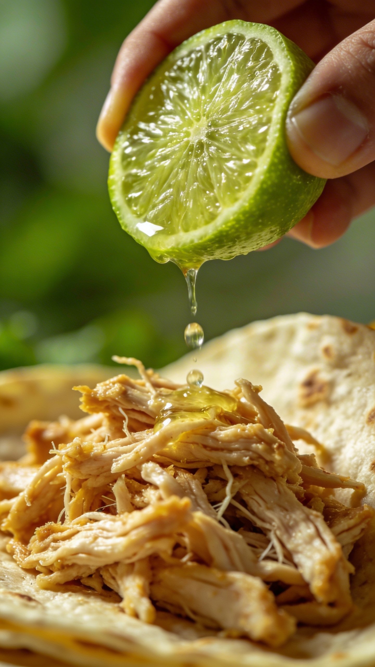 Ultimate Chicken Taco Recipe for Easy Weeknight Wins 4 Closeup of lime wedge squeezing over shredded chicken for tacos