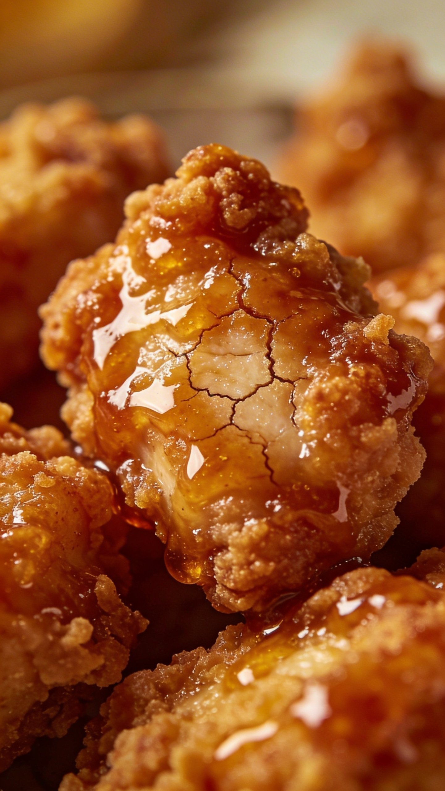 Crispy Honey Chicken: Weeknight Wow Factor 3 closeup of crispy honey chicken bite with glossy glaze
