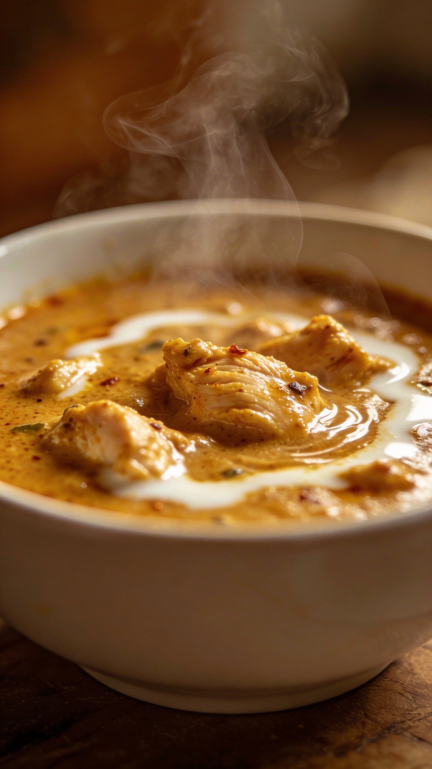 Coconut Chicken Curry: Weeknight Wow Factor 3 closeup of coconut chicken curry steam rising in a white bowl