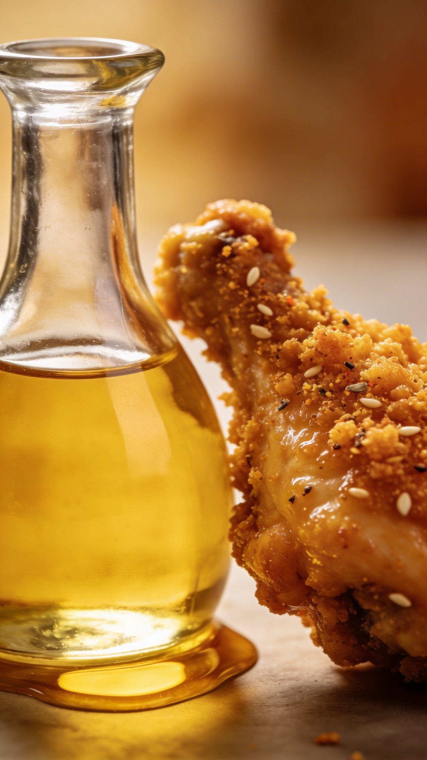 Spicy Korean Chicken: Fire-Kissed Crunch You’Ll Crave 4 Closeup of sesame oil bottle beside crisp coated chicken piece