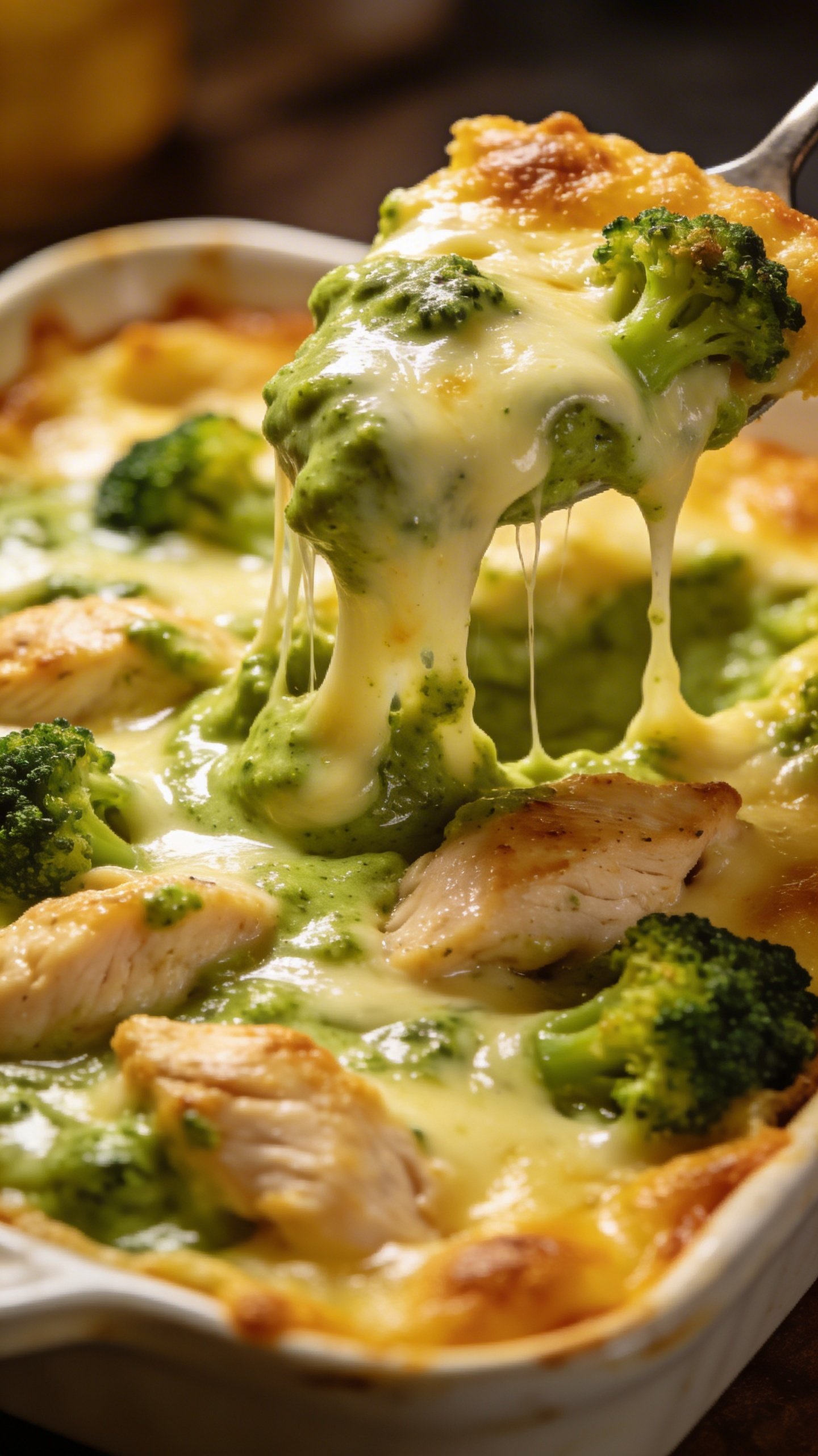 Cheesy Chicken Bake: Weeknight Comfort Hero 5 Closeup of broccoli-tinted sauce coating creamy cheesy chicken bake