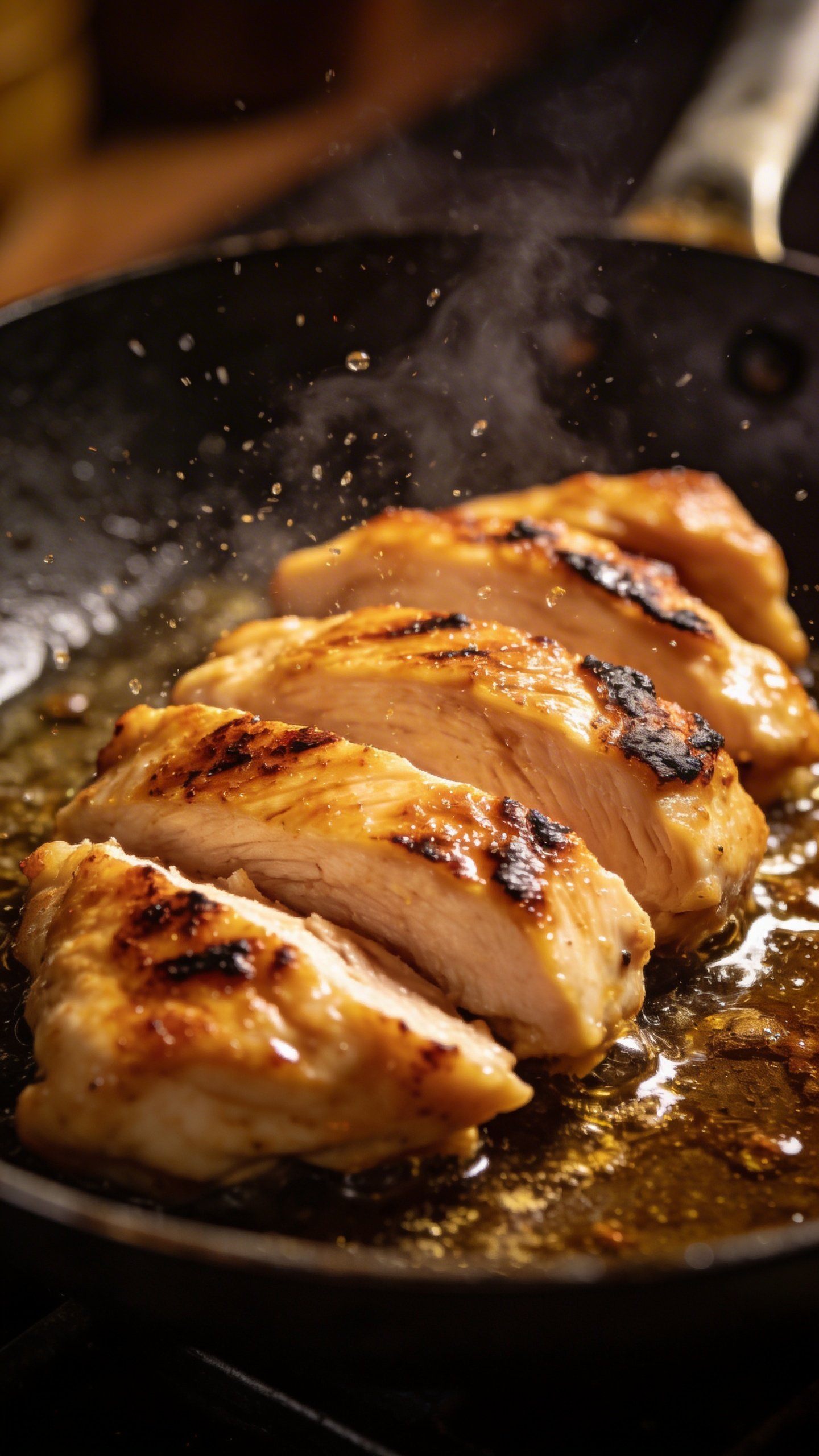 Chicken Noodle Stir Fry: Weeknight Mvp Wins 4 closeup of sliced chicken breast sizzling in pan at high heat