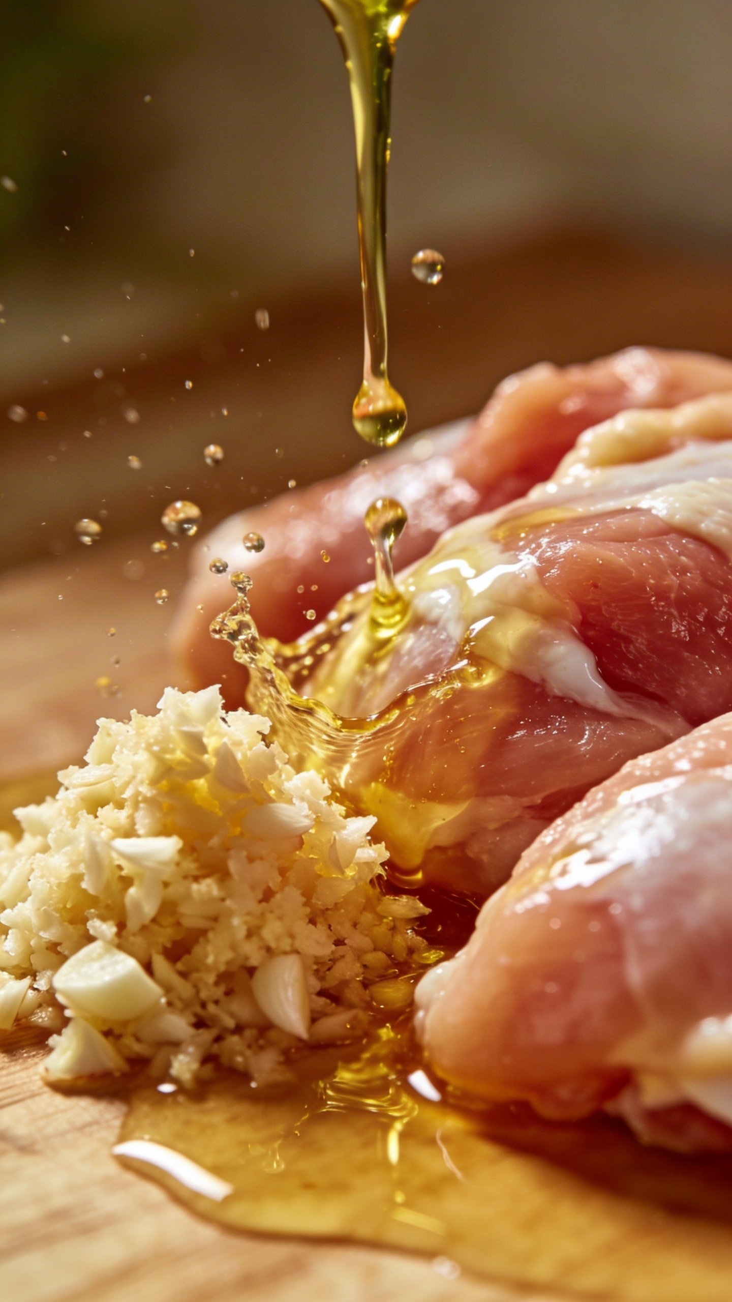 Grilled Chicken Marinade Recipe That Wows Your Grill Off 5 Closeup of minced garlic next to raw chicken with olive oil splash