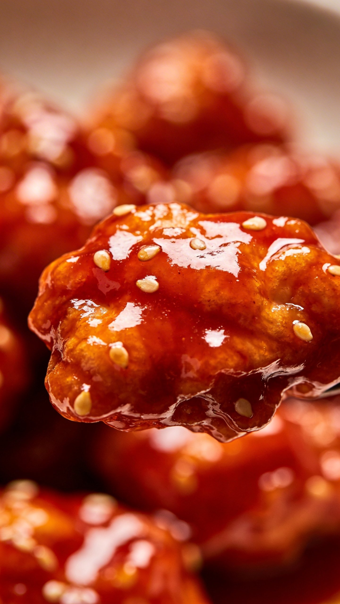 General Tso Chicken: Crispy, Bold, Foolproof Weeknight Win 4 Closeup of glossy General Tso sauce coat on single chicken piece