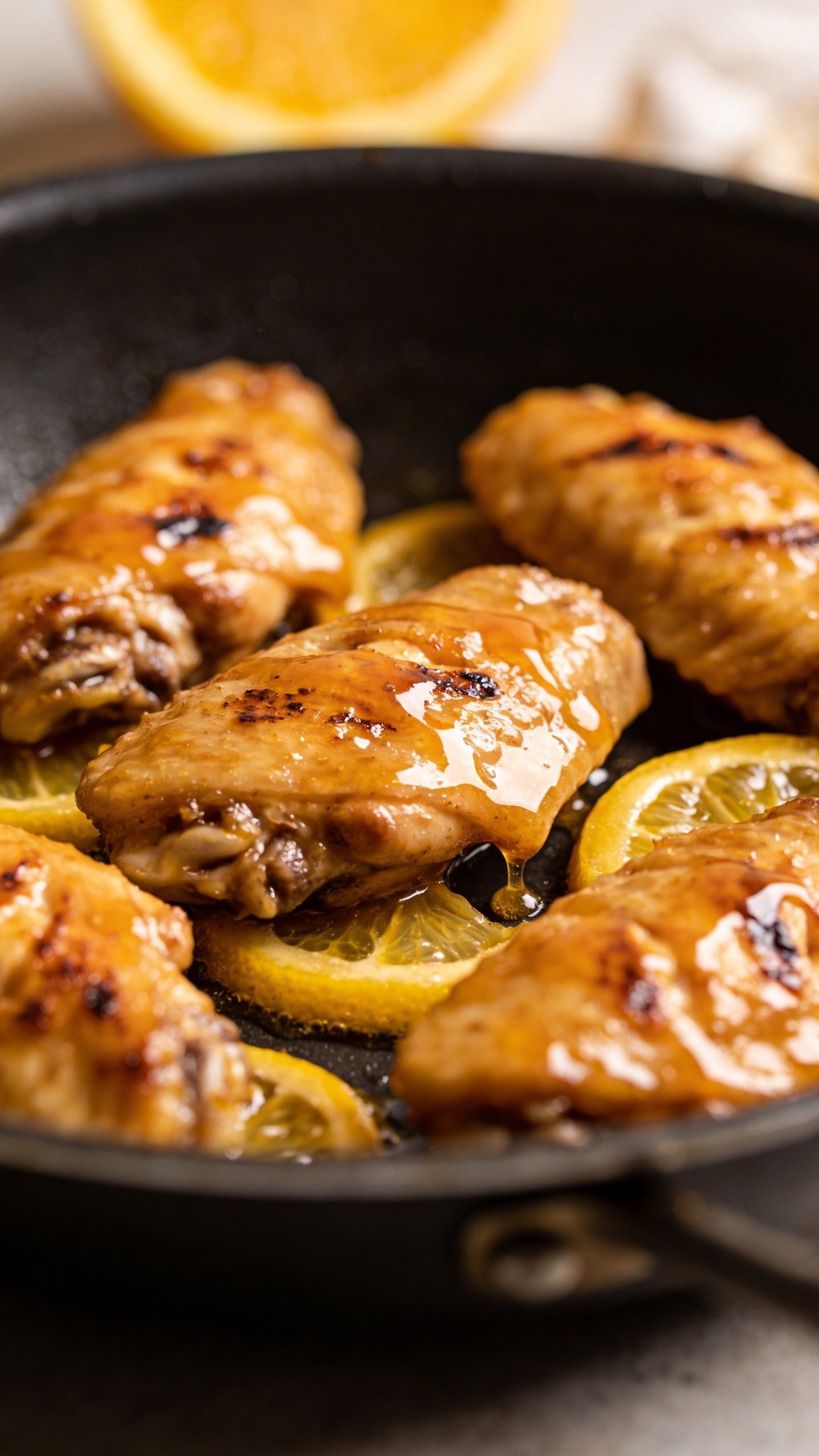 Orange Chicken Recipe: 15-Min Quick Crisp Hit 4 skillet shiny chicken pieces with citrus glaze closeup